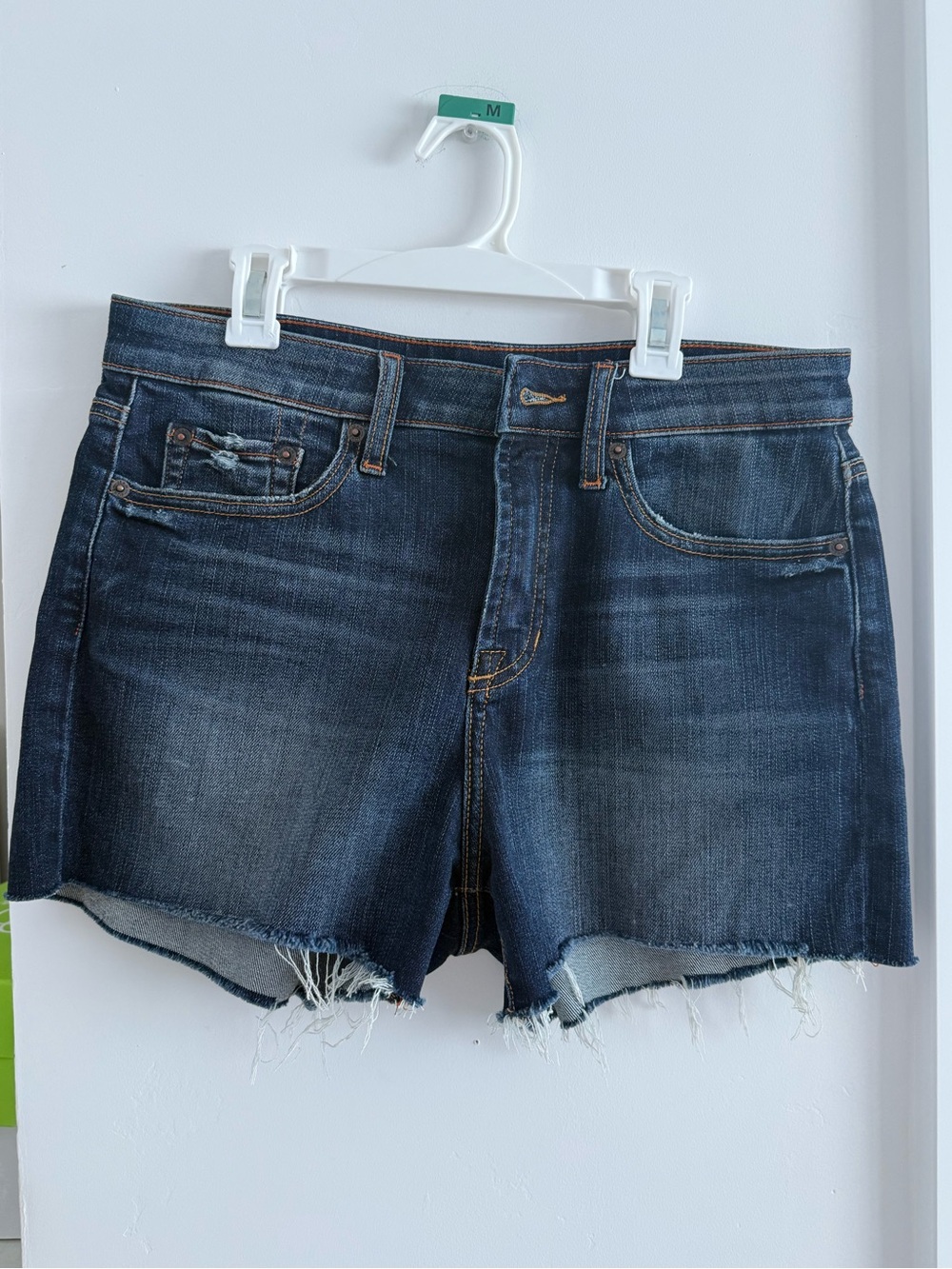 JEAN SHOP Casual Dark Blue Denim Jean Shorts - Frayed Hem